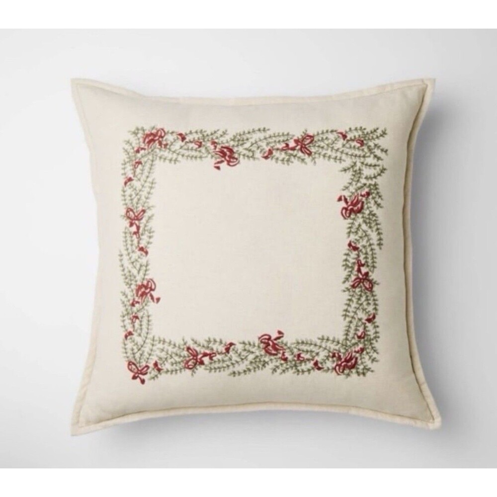 Threshold Studio McGee Green Embroidered Bows Pillow 24x24 NEW